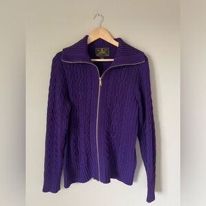 Ralph Lauren Black Label Purple
100% Cotton Cableknit Zipup gold zipper XL NWOT